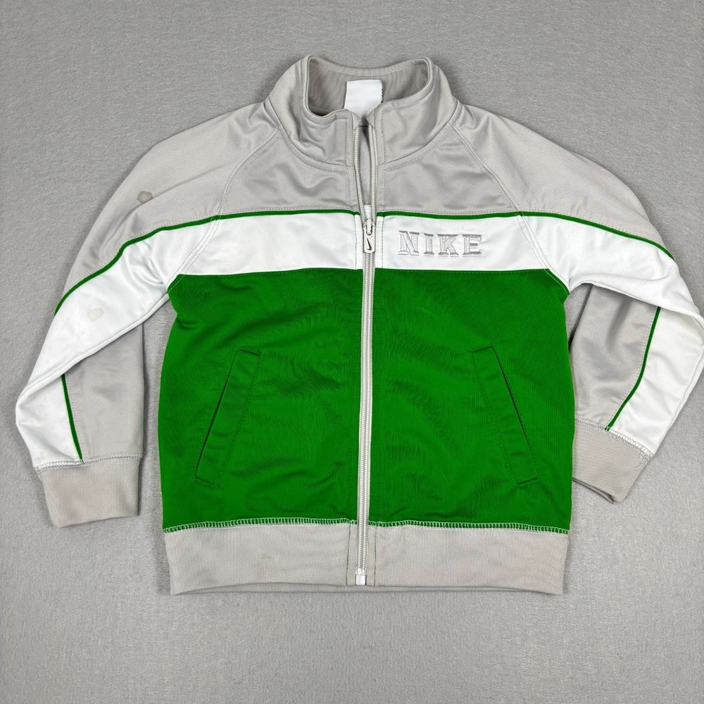 Nike Toddler Track Jacket Green Gray Boys 3T Zip Up Y2K Casual Sweatshirt